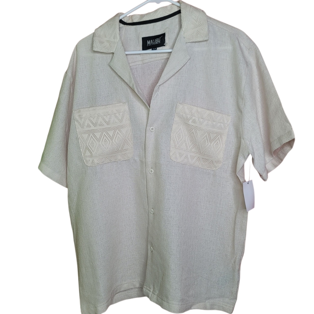 Texture Fabric Men's Cream Button Down Shirt Size MEDIUM NWT